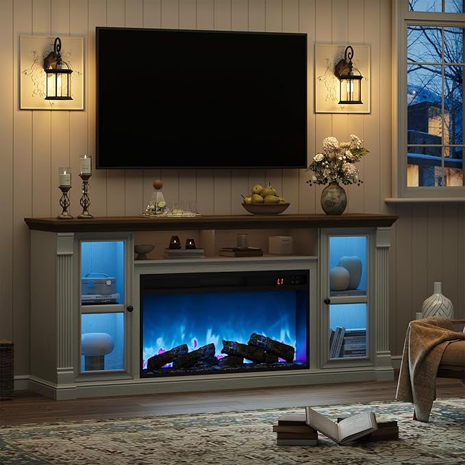 Farmhouse Fireplace TV Stand Up to 80" TVs, Media Console