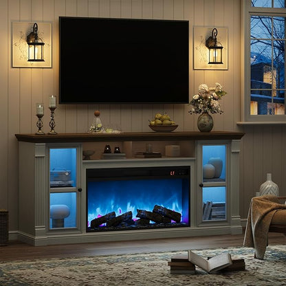Farmhouse Fireplace TV Stand Up to 80" TVs, Media Console