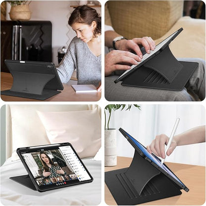 Fintie Magnetic Stand Case for iPad Air 13-inch (M3) 2025, (M2) 2024 - Multiple Angles Shockproof Rugged Soft TPU Cover with Pencil Holder, Auto Sleep/Wake, Black