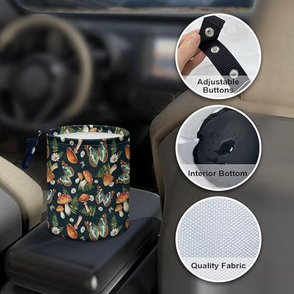 Butterfly Mushroom Cat Car Garbage Can Small Trash Can with Leak Proof Inside Liner and Hanging Strap Car Organizer Portable for Road Trip