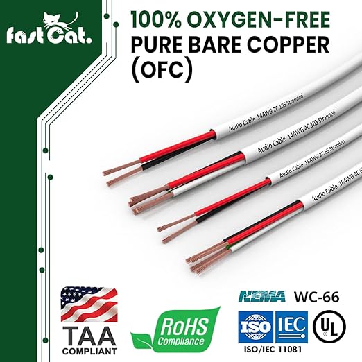 fast Cat. Speaker Wire 16 Guage 2C, UL Listed & CMR/CL3R-FT4 Rated