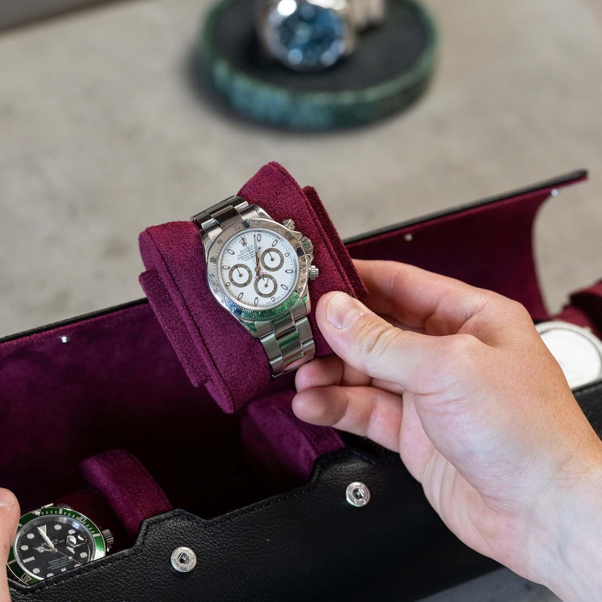 DailyWatch | Watch Roll Travel Case For 4 Watch | Luxury Watch Case In Genuine Black Leather With Soft Velvet Interior | Watch Case Protect, Store, & Display Your Watches | Black Cherry