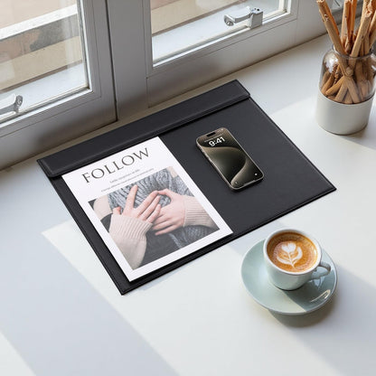 KINGFOM 18''x14'' Large Rectangle A3 Desk Writing & Drawing Desk Pad &Board Table Protector Mat with Paper Clip on Top Black