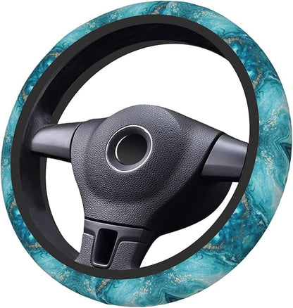 Light Blue Marble Auto Car Steering Wheel Cover Universal 15 Inch Neoprene Interior Decor Protection Accessories