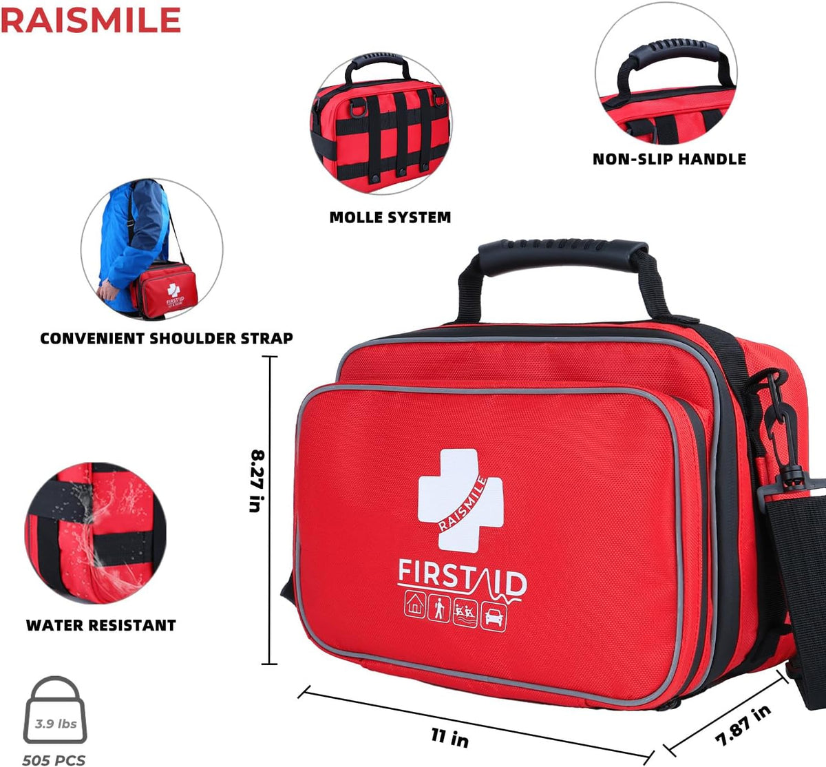 505 Piece Large First Aid Kit - Comprehensive Medical Kit for Home, Car, Travel, Camping, Business, School & Outdoor