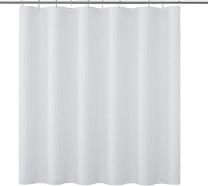 Indecor Home Luxury Waffle Weave Shower Curtain Elegant Hotel Style Fabric for Bathroom, Water Repellent, Machine Washable White Waffle