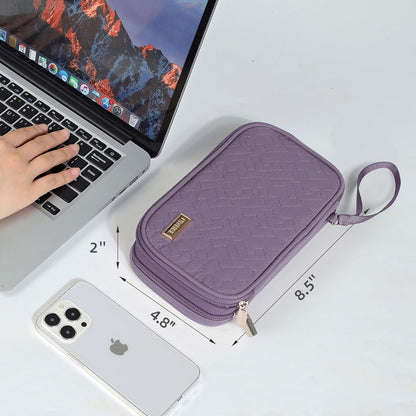 NISHEL Travel Cord Organizer Case, Double Layers Tech Electronic Bag, Essentials for Charger, Cable, Phone, Flash drive, Medium, Purple