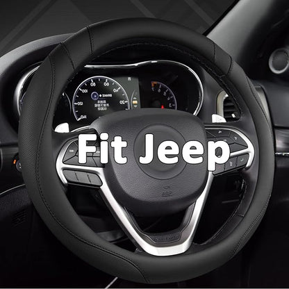 West Llama Customized Auto Car Steering Wheel Cover for Jeep Grand Cherokee,Wrangler,Compass,Gladiator,Cherokee 14.5-15 inches(Black - Standard Size)