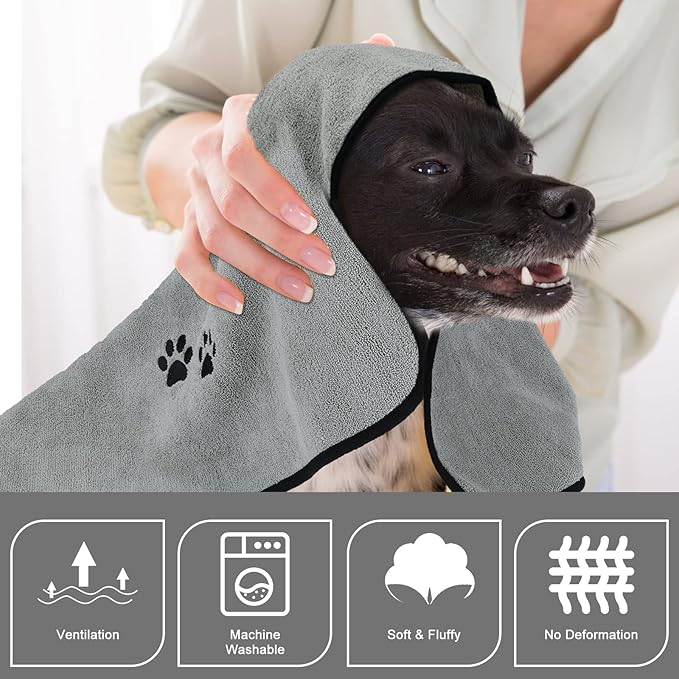 Wipela 3Pieces Microfiber Pet Bath Towel Dog Towel.Dog Towel Soft Absorbent Drying for Small Medium Large Dogs and Cats with Great for Bathing and Grooming (35 x 20 Inch 3 Colors)