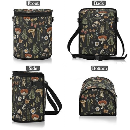 Mushrooms Car Trash Can Vintage Flower Butterfly Dragonfly Car Garbage Bag with Lid Hanging Waterproof Leak Proof Vehicle Storage Bin