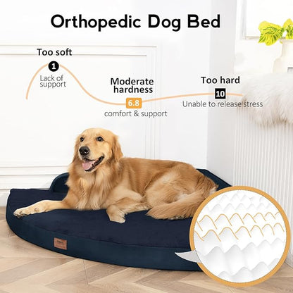 MEKIY Large Orthopedic Dog Bed with Sides XXL Dog Beds with Removable Washable Cover Non-Slip Waterproof Pet Bed for Extra Large Dogs - Navy Blue XXL