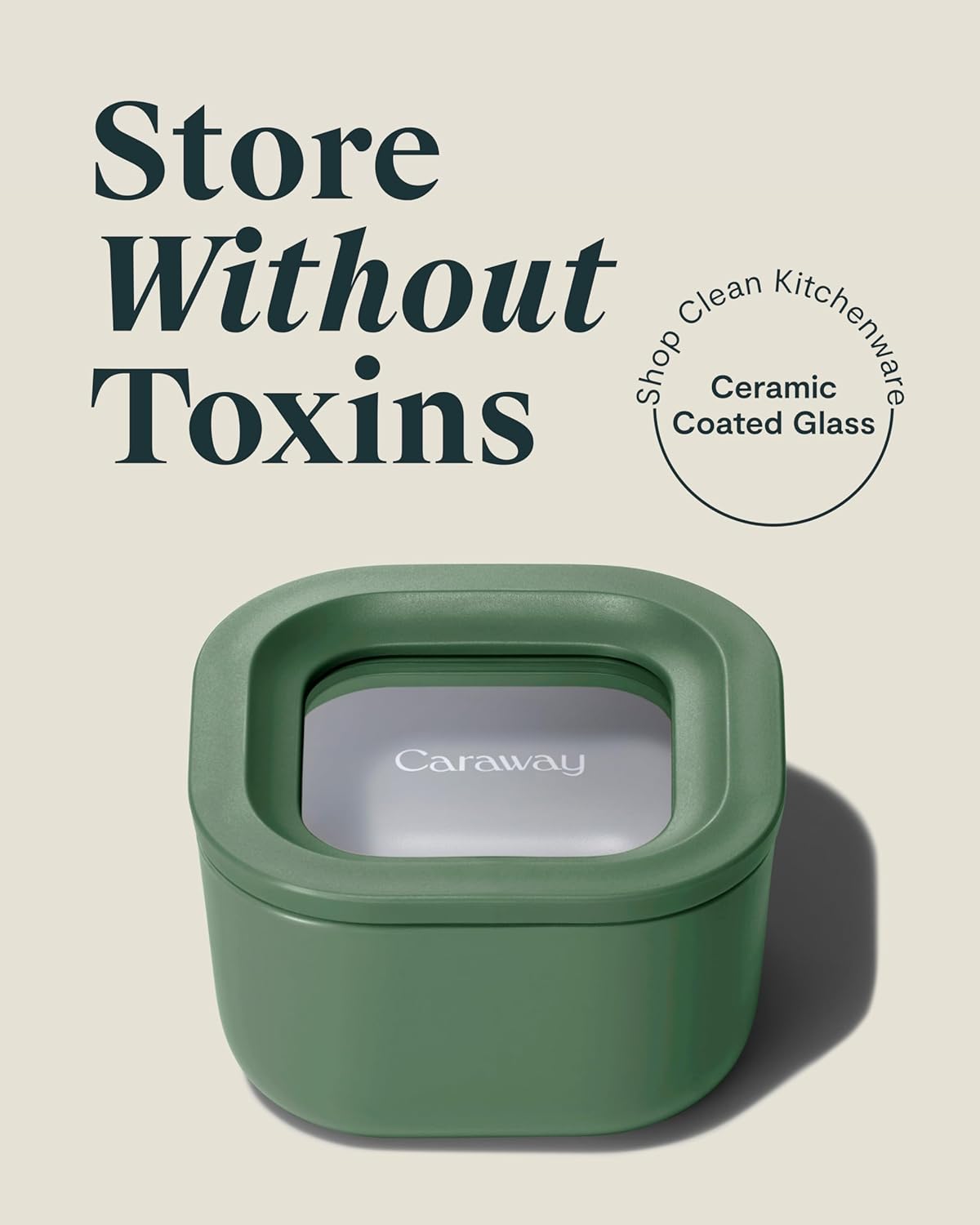 Caraway 6pc Food Storage Container Set - 1.75 Cup Glass Storage Container for Food (6) - Non-Toxic Ceramic-Coated Glass - Air Release Technology - Compact & Stackable Design - Sage
