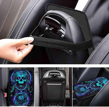 Neoprene Car Center Console Pad Skull Dreamcatcher Print Armrest Cushion Cover Dust-Proof Armrest Seat Box Cover for Most Vehicles Decorative Car Accessories for Women Men