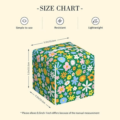 POIUBLE Colorful Hippie Flowers Tissue Box Cover Leather Tissue Box Holder Square Facial Paper Organizer Dispenser for Bathroom Kitchen Bedroom Vanity Countertop Night Stands
