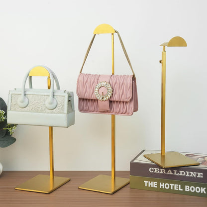 Purse Display Stand 3PCS More Thickened Base Handbag Rack for Bag Organizer Stainless Steel Adjustable Height Home Store Boutique Counter Vendors (Titanium Color)