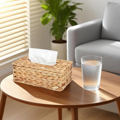 MHCLUE Water Hyacinth Rectangular Tissue Box Cover - Handwoven Natural Decorative Tissue Holder, Fits Standard Rectangular Tissue Boxes for Living Room, Bedroom, Bathroom, Sustainable Home Decor