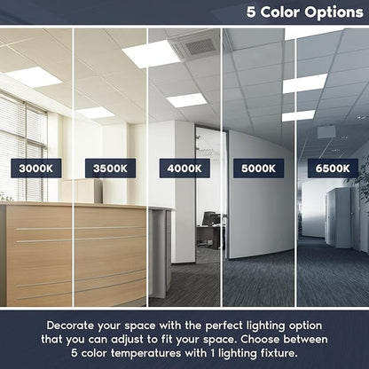 LUXRITE 2x2 FT LED Flat Panel Light, 5CCT Color Selectable 3000K 3500K 4000K