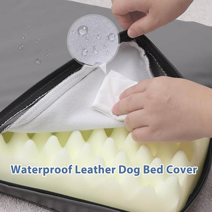 Vonabem Large Dog Bed Waterproof Washable XL Crate Pad 42 inch, Outdoor Durable Leather Pet beds Foam Orthopedic, Anti-Slip XLarge Kennel Pads with Removable Cover Reversible, 41"x27" Grey