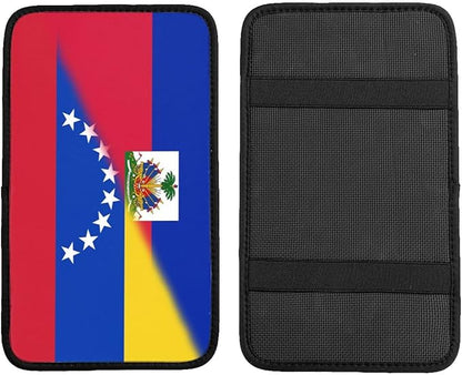 Venezuela Venezuelan Haiti Haitian Flag Auto Center Console Armrest Cover Car Handrail Box Cushion Pad Mat Universal Fit Most Vehicle Sedan Truck SUV Soft Comfort Decor Accessories