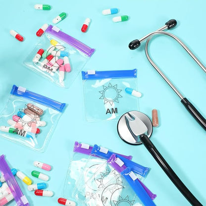 24 Pieces Pill Pouch Bags Zippered Set Reusable Translucent Medicine Organizer Sealing Travel Plastic Bags with Slide Lock for Storage(Purple, Blue)