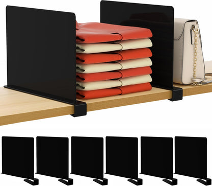 HBlife 6 Black Shelf Dividers, Vertical Purse Organizer for Closet Perfect for Sweater, Shirts, Handbags in Bedroom and Kitchen, Adjustable Acrylic Bookshelf for Organization
