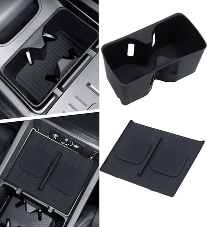 Cup Holder Insert & Wireless Charging Pad Protector Compatible with Hyundai Santa Fe 2026 2025 2024, Center Console Cup Holder & Wireless Charging Mat for 2024-2026 Santa Fe Accessories, Black