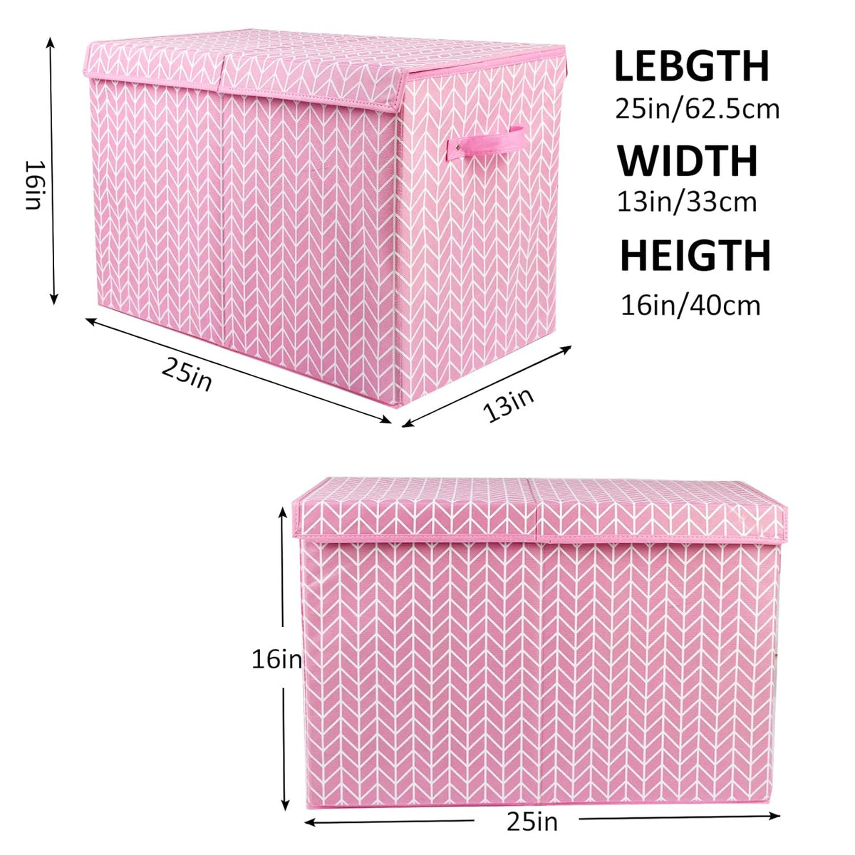 Mayniu Large Toy Storage Box Chest for Girls Kids, Sturdy Toy Box Bin Organizer Baskets with Lid for Living Room, Nursery, Closet, Bedroom, Playroom 25"x13" x16" (Pink)
