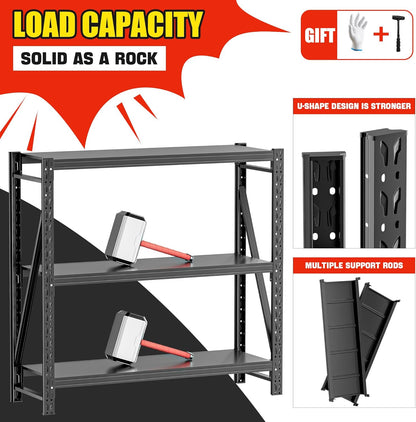 Heavy Duty Garage Shelves – Metal Shelving Unit with Adjustable 3-Tier Storage Shelves for Garage Organization, Industrial Shelving Rack for Heavy Duty Storage Needs16 D x50 W x48 H
