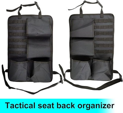 2PCS Tactical Seat Back Organizer Molle Car Backseat Gun Rack Shotgun Holder Panel Accessories Vehicle Seatback Rear Storage Cover Protector for Truck MPV Wrangler black