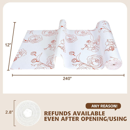 Shelf Liners for Kitchen Cabinets 17in x 20FT Non Adhesive Drawer Liner Red and White Floral Thickened Shelf Liner Paper Strong Non-Slip Easy to Clean for Tool Box with Knife and Tape Measure