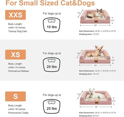 Small Dog Bed Orthopedic Washable: Beds Bolster Small Sized Dogs Cats Bed Egg Crate Foam Couch Sofa Waterproof with Removable Cover - Pink