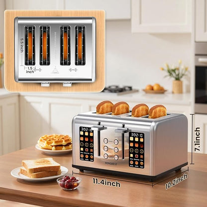 4 Slice Touch Screen Toaster, Easy-to-Use Digital Stainless Steel Toaster