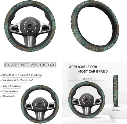 Dog Claw Car Steering Wheel Covers Set Bohemian Print Car Interior Accessories Cup Holder,Handbrake Gear Cover for Vans Truck SUV