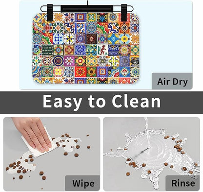 Bohemian Chic Floral Dog Food Mat Absorbent Bowl Mats No Stains Quick Dry Waterproof Pet Cat Placemats for Food and Water, 30x45cm
