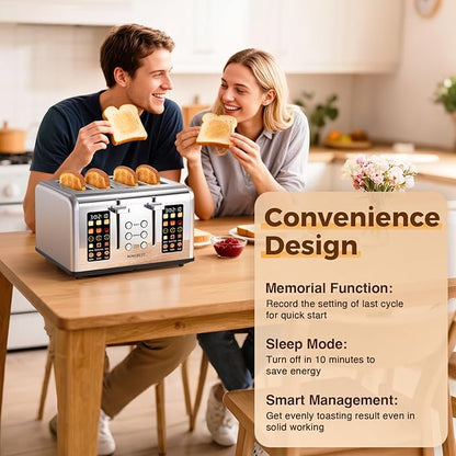 4 Slice Touch Screen Toaster, Easy-to-Use Digital Stainless Steel Toaster