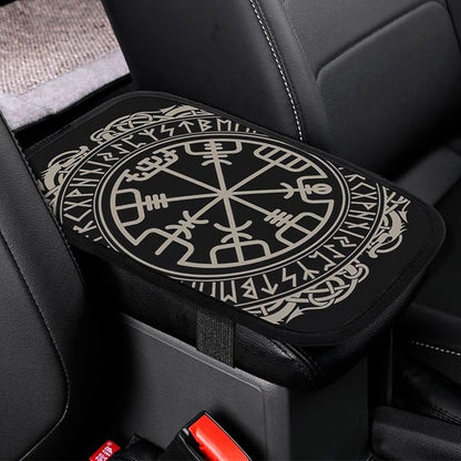 for Black Celtic Viking Design Magical Runic Comp Car Center Console Armrest Cover Car Handrail Box Cushion Handrail Box Armrest Cushion Middle Consoles Protector for Most Car