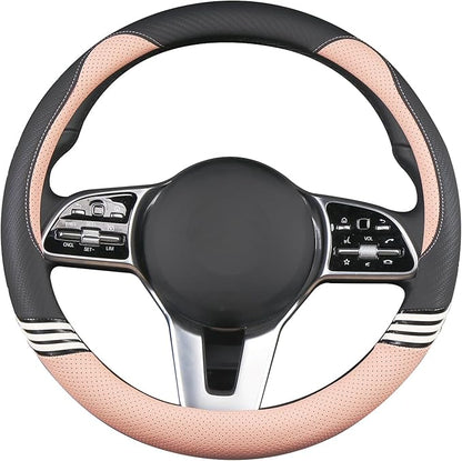 14 inch Cute Steering Wheel Cover for Women Men Faux Leather and Carbon Fiber,Black and Pink