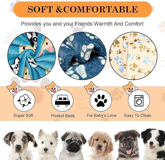 Rezutan Premium Dog Blankets for Large Dogs & Cat Flannel Blanket Washable, Soft Pet Throw Cover for Kennel Crate Bed, Cute Paw Pattern,41x31 inch, Blue/Beige/Navy Blue
