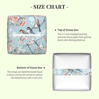 Pink Flowers Birds Tissue Box Cover,Watercolor Floral and Bird Waterproof Leather Square Tissue Box Cover Case Facial Paper Organizer Dispenser Box Holder for Home Office Bathroom Vanity Countertop