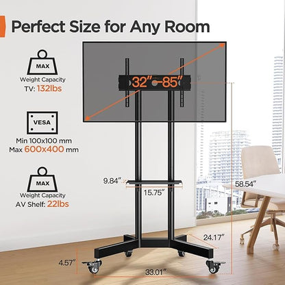 Perlegear Rolling TV Stand, Mobile TV Stand on Wheels