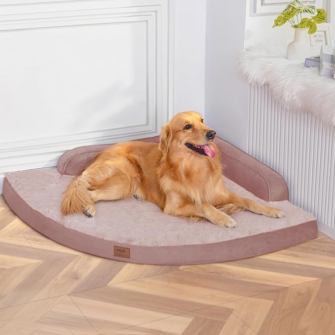 MEKIY Large Dog Bed - XL Orthopedic Egg-Crate Memory Foam Dog Beds with Removable Washable Cover, Waterproof Pet Beds with Non-Slip Bottom, Pink