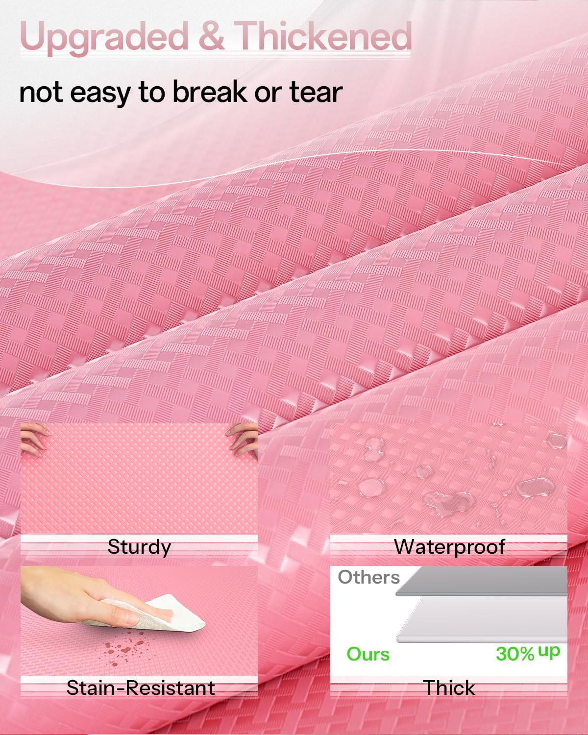 Shelf and Drawer Liner for Kitchen Cabinet, Non-Adhesive 18in x 120in Waterproof Contact Paper Refrigerator Liners Thickened Durable EVA Material Non Slip Mat for Dresser Cupboard Pantry Protector