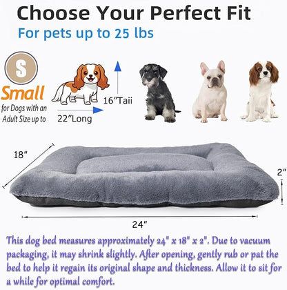Crate Beds for Small Dogs,Comfort Fluffy Plush Dog Bed Kennel Pads for Crates 24 x 18 Inch, Non-Slip and Machine Washable Pet Sleeping Mat for Puppy/Cat,Dark Grey