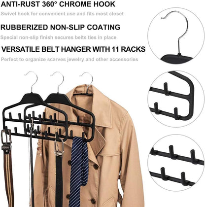 FairyHaus Belt Hanger Organizer 2 Pack, Non Slip Tie Rack Holder, Durable Hanging Closet Accessory Hooks for Belts, Ties, Jewelry, Scarves, Black