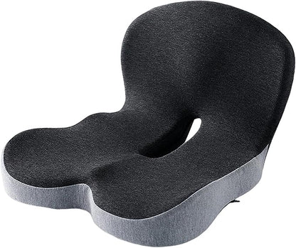 Car Seat Cushion for Long Driving, Ergonomic Memory Foam Seat Cushion, Car Seat Cushion for Back Pain and Lumbar Support Non Slip and Easy Clean for Driving Gaming Chair and Travel A Black Gray