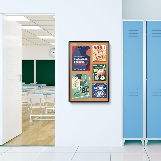 Enclosed Bulletin Board Cork Board 36x24 in, Lockable Wall Display Case
