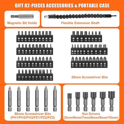 ENERTWIST 8V Cordless Electric Screwdriver, 21+1 Cluth, Dual Position Handle