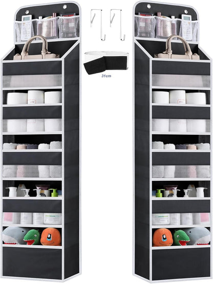 Over the Door Organizer Storage - 5 Tier Hanging Storage shelves Door Organizer with Pockets, Anti Tilt 44 lb Load Behind Door Organizer for Bedroom,Nursery,Bathroom,Kitchen,Dorm,Shoe - 1 Pack, Black