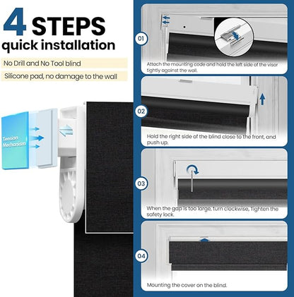 No Drill Motorized Blinds with Remote, Cordless Smart Electric Roller Shades