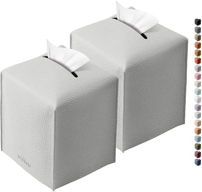 Tclouda Tissue Box Cover for PU Leather, Modern Simple Solid Color Holder Square Tissue Bag, Ideal for Bathrooms,Office,Car,Outdoor Tent,Dining Table,5"X5"X5", Double Light Grey